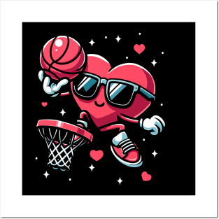 Funny Valentines Day Heart Basketball Player Boys Girls Kids Posters and Art